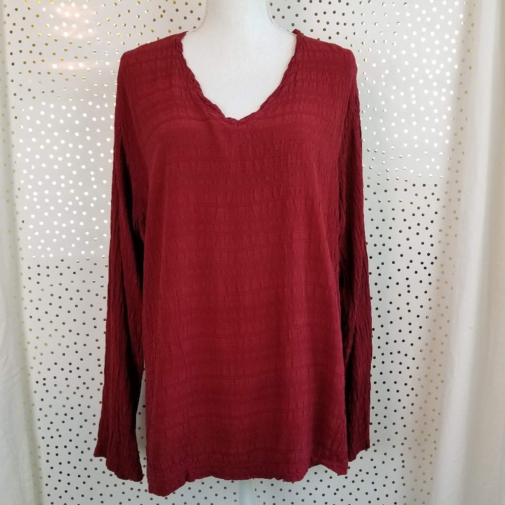 CP Shades Maroon V-Neck Textured Long Sleeve Top